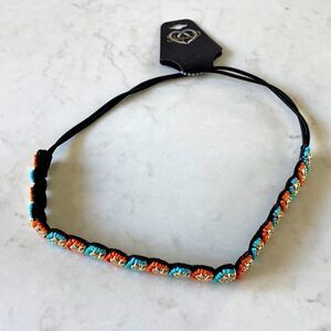 Hat band coral turquoise color stones black stretch band cold color flower new